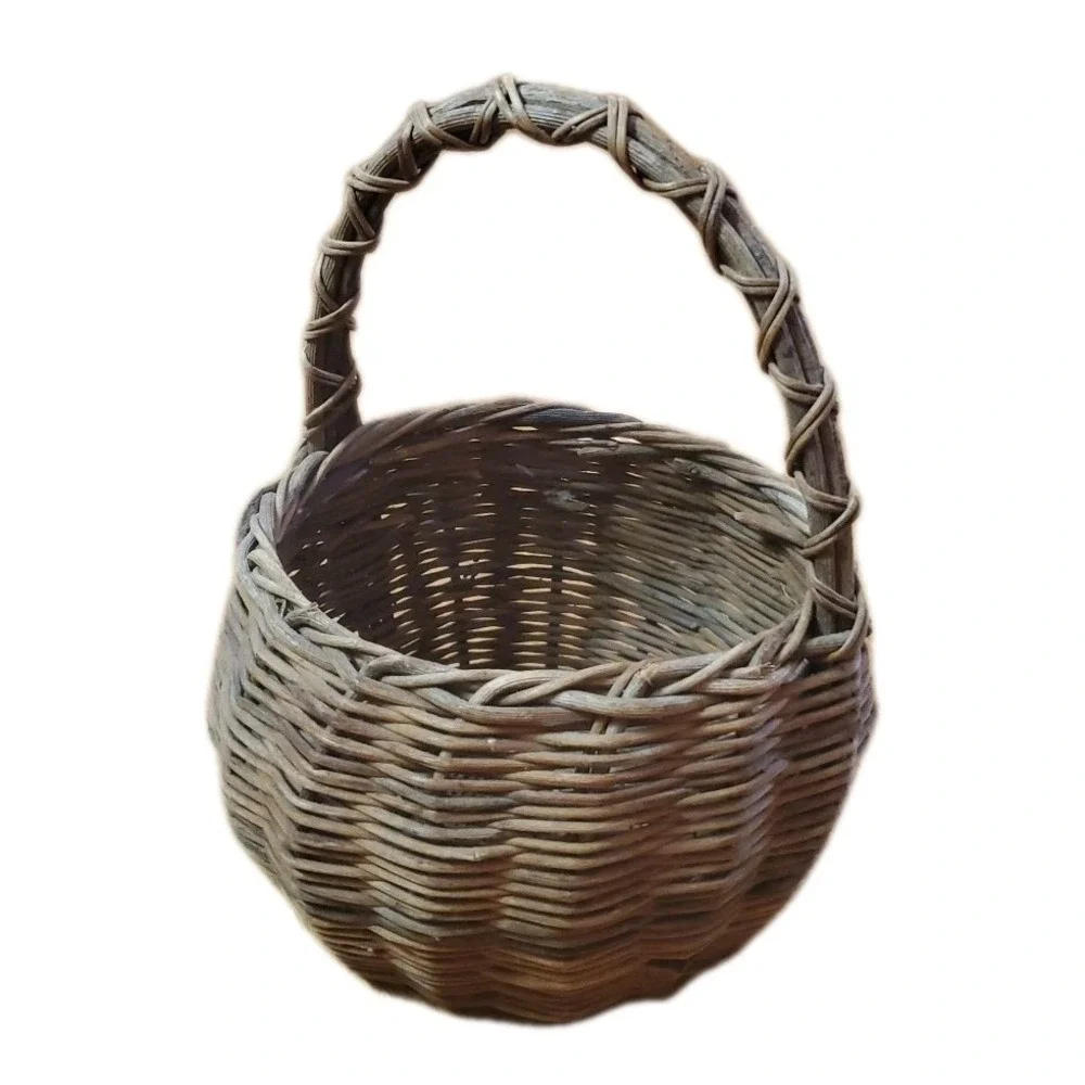 Rustic Small Woven Round Basket with Handle Wicker Home Decor or Storage